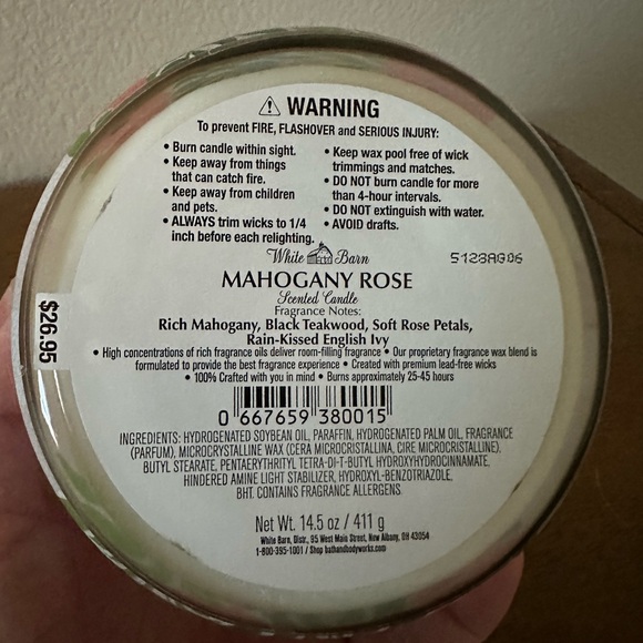 NEW bath and body works MAHOGANY ROSE 3 wick candle NEW - Picture 3 of 3